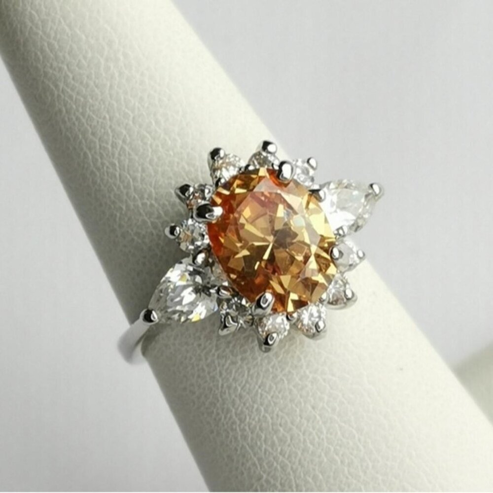 Oval cut Imperial Topaz Cz Halo ring size 7 🆕